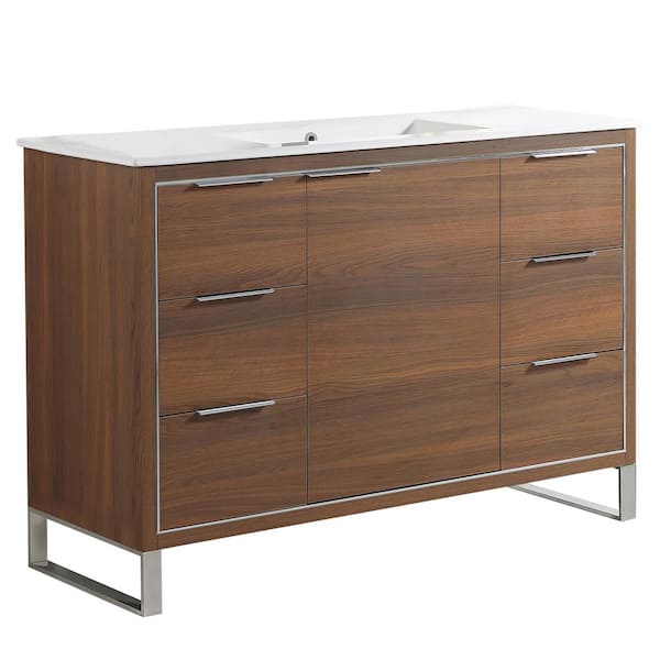 FINE FIXTURES Opulence 48 in. W x 18 in. D x 33.5 in. H Bath Vanity in Walnut Ebony with White Ceramic Top