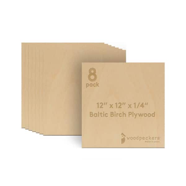 Woodpeckers Crafts Baltic Birch Plywood, 6 mm 1/4 x 12 x 12 in. Craft Wood, Box of 8 B/BB