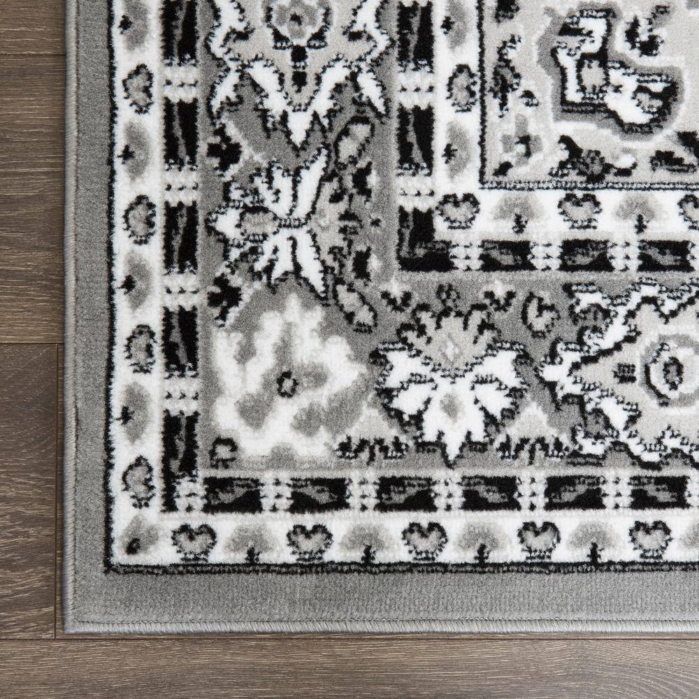 Gray Synthetic Stain-Resistant Traditional Medallion Area Rug