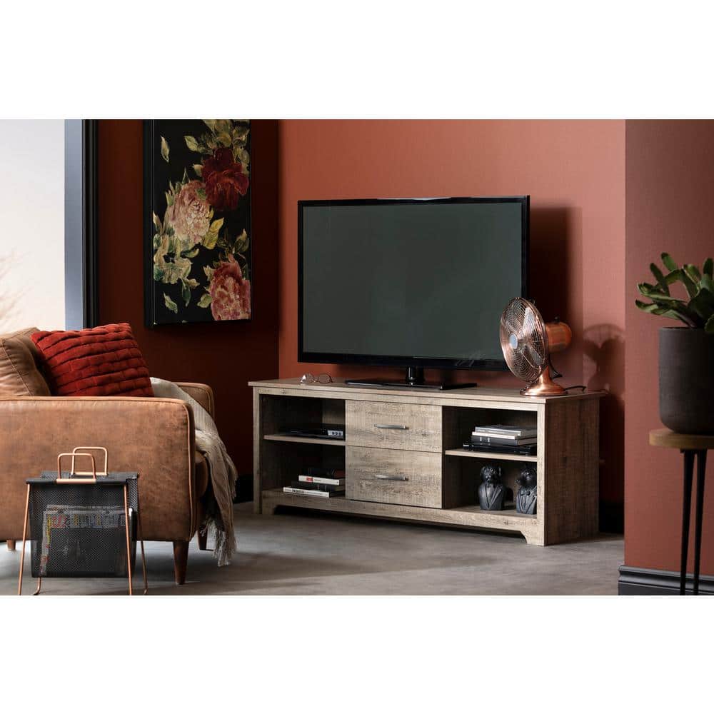 Weathered Oak 59" TV Stand with Cabinet and Drawers