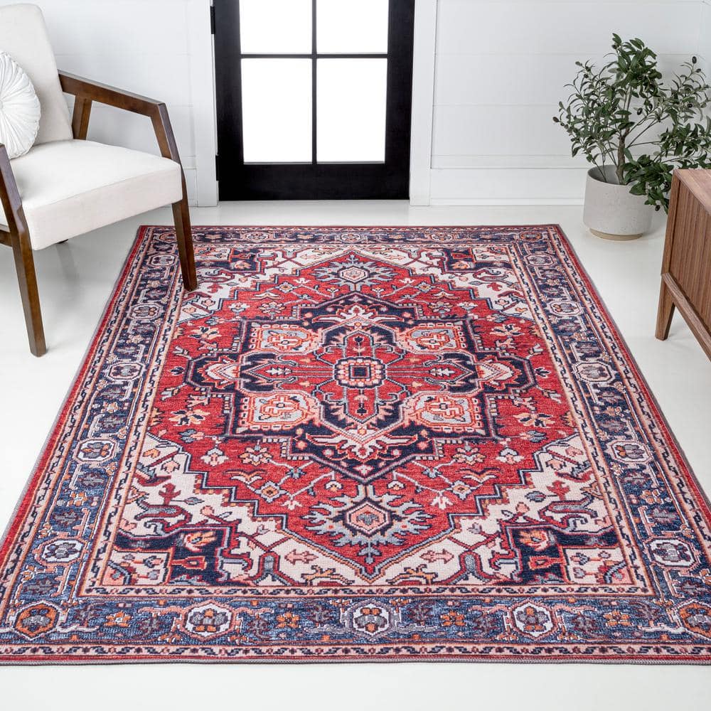 Cirali Medallion Red/Navy 4' x 6' Washable Synthetic Area Rug