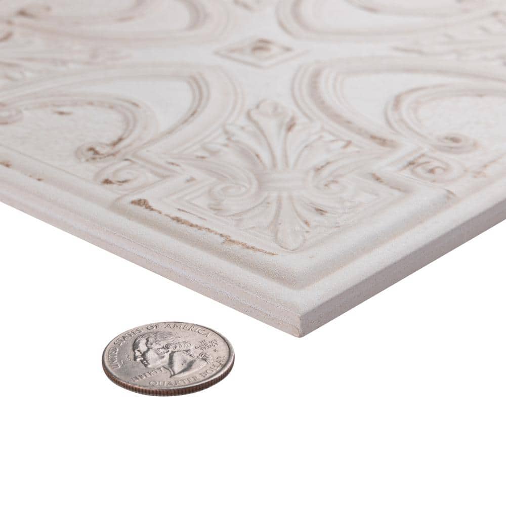 Fitz 8" x 8" White and Brown Ceramic Wall Tile