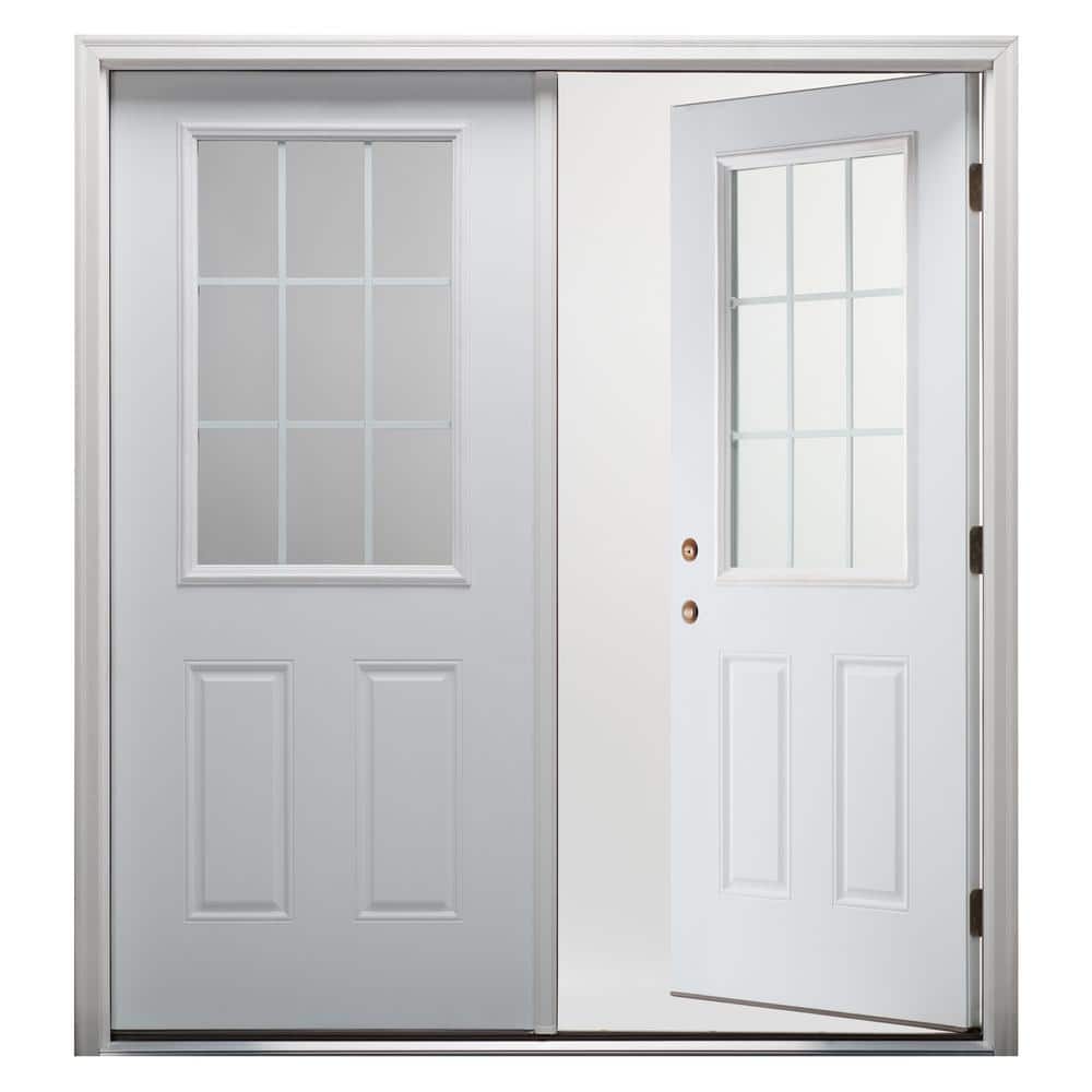 White Primed Steel Double Door with Clear Glass Panels