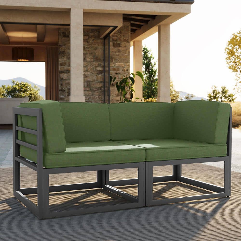 ELPOSUN Oversized Gray 2-Piece Aluminum Outdoor Sectional Sofa