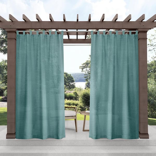 EXCLUSIVE HOME Miami Teal Solid Sheer Hook-and-Loop Tab Indoor/Outdoor Curtain, 54 in. W x 96 in. L (Set of 2)