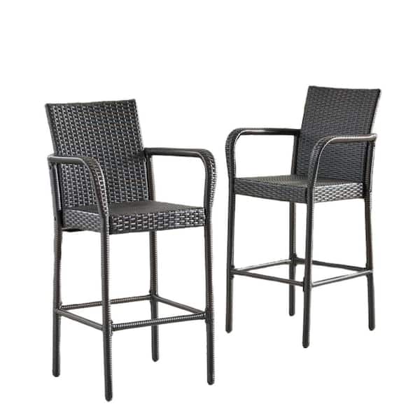 Afoxsos 30 in. Dark Brown Rattan Wicker Outdoor Bar Stool Patio Barstool (Set of 2)