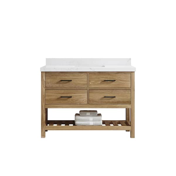 Willow Collections Parker Teak 48 in. W x 22 in. D x 36 in. H Single Sink Bath Vanity in Premium Polish with Empira White Quarts Top