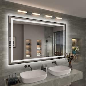 55 in. W x 36 in. H Rectangular Framed Front and Back LED Lighted Anti-Fog Wall Bathroom Vanity Mirror in Tempered Glass