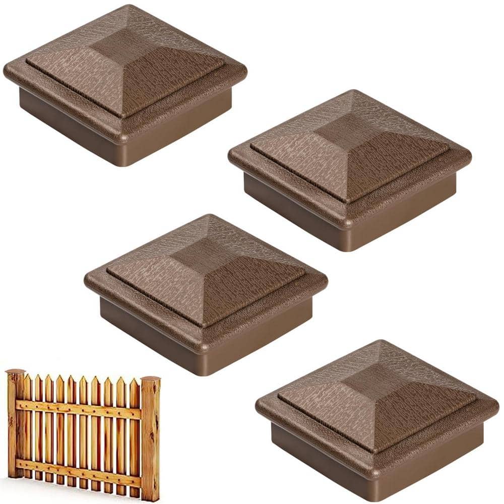 3.5 in. x 3.5 in. Brown Wood Fence Post Caps, Keep Post from Cracking and R