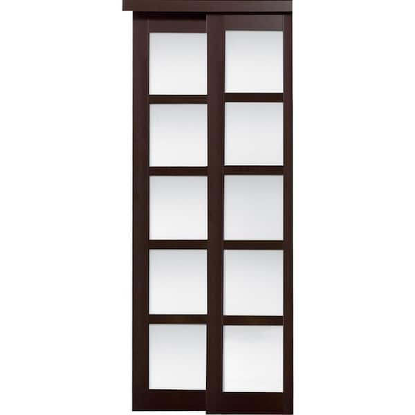 TRUporte 60 in. x 80 in. 2240 Series 5-Lite Composite Espresso Universal Grand Sliding Door