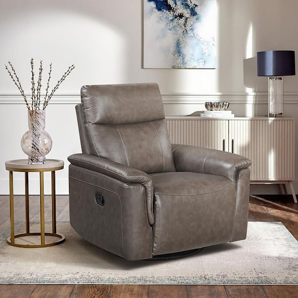 Lewes Dark Brown Leather Manual Swivel Glider Recliner