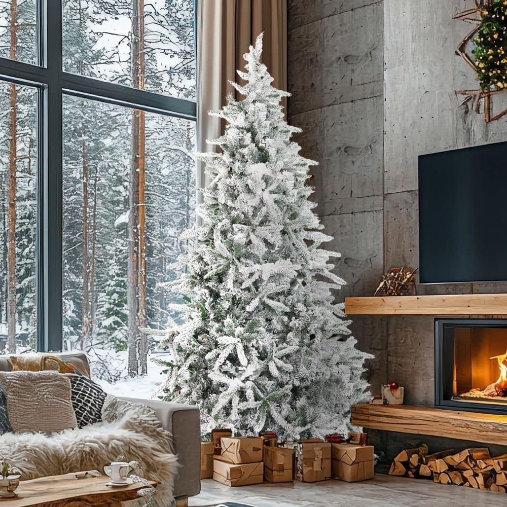 Fraser Hill Farm 9 ft. Pre-lit Flocked Mountain Pine Artificial