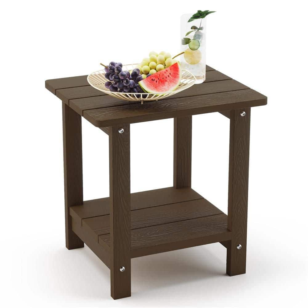 Dyiom 2-Tier Dark Brown Poly Plastic Outdoor Side Table End Table ...