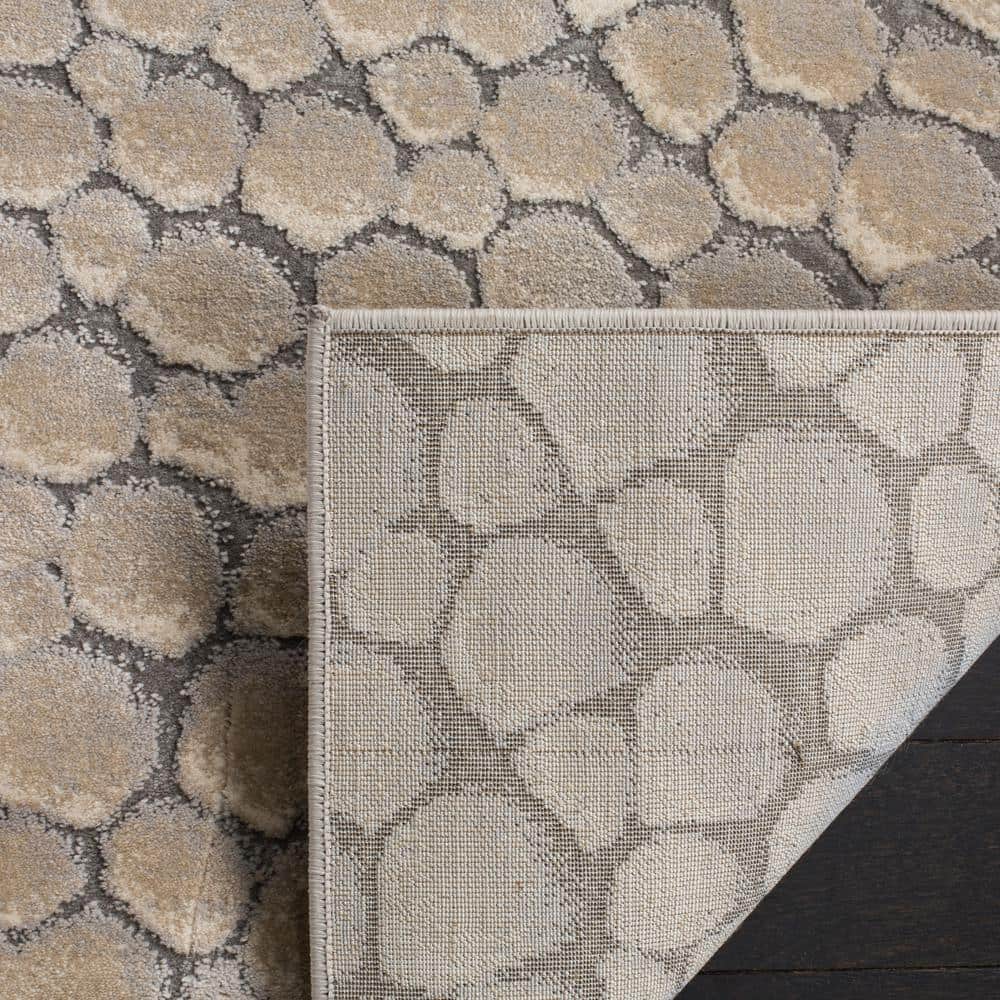 Beige Abstract Round Stain-Resistant Synthetic Area Rug
