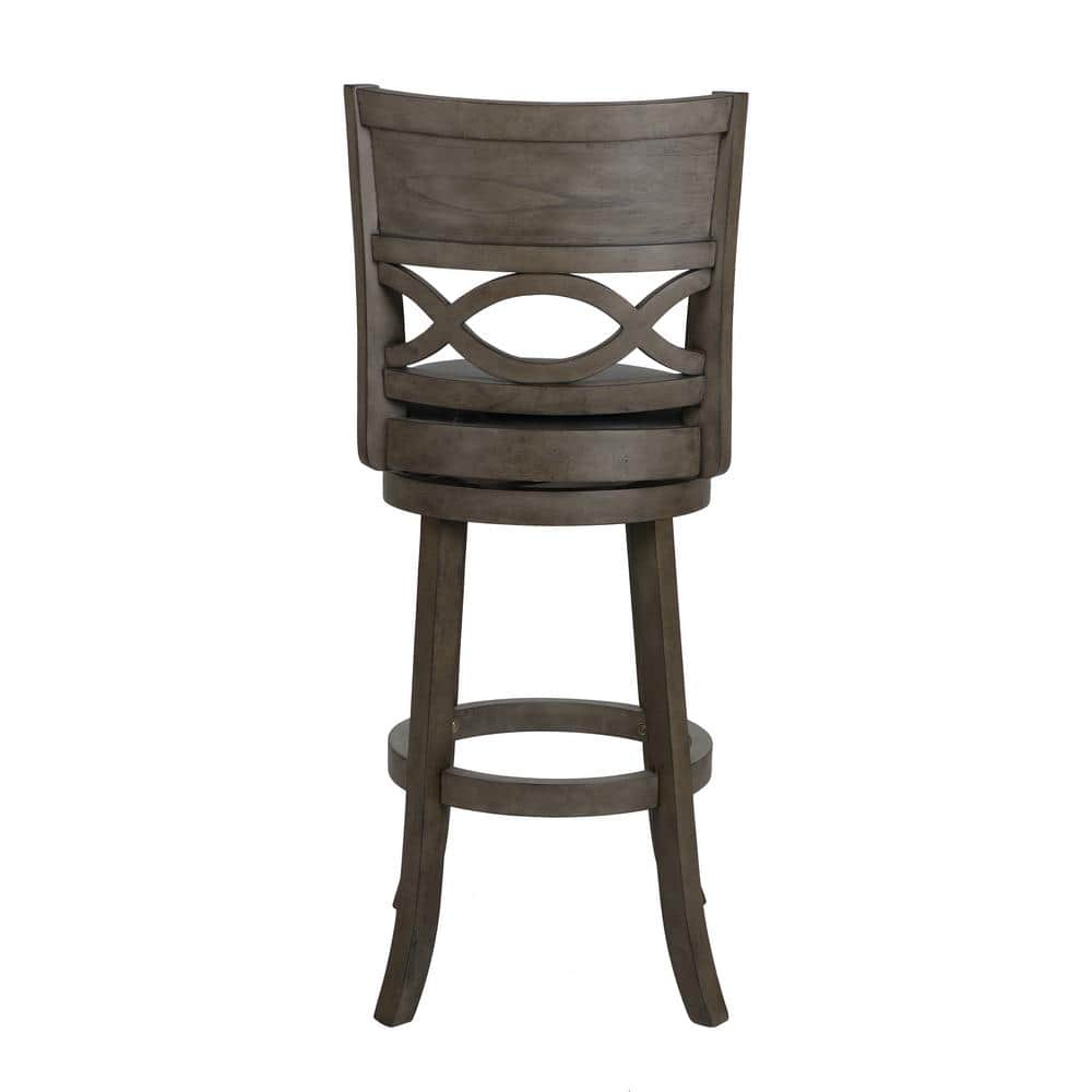 Transitional Black Wood Swivel Bar Stool with Faux Leather Seat