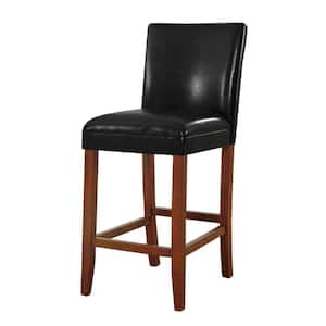 39 in. Black and Brown Low Back Wood Frame Barstool with Faux Leather Seat