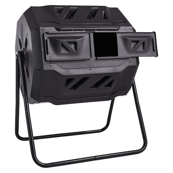 SVOPES 43 gal. Dual Chamber Compost Bin, Rotating Tumbler with 2 Sliding Doors, Steel Frame, BPA-Free Composter for Garden