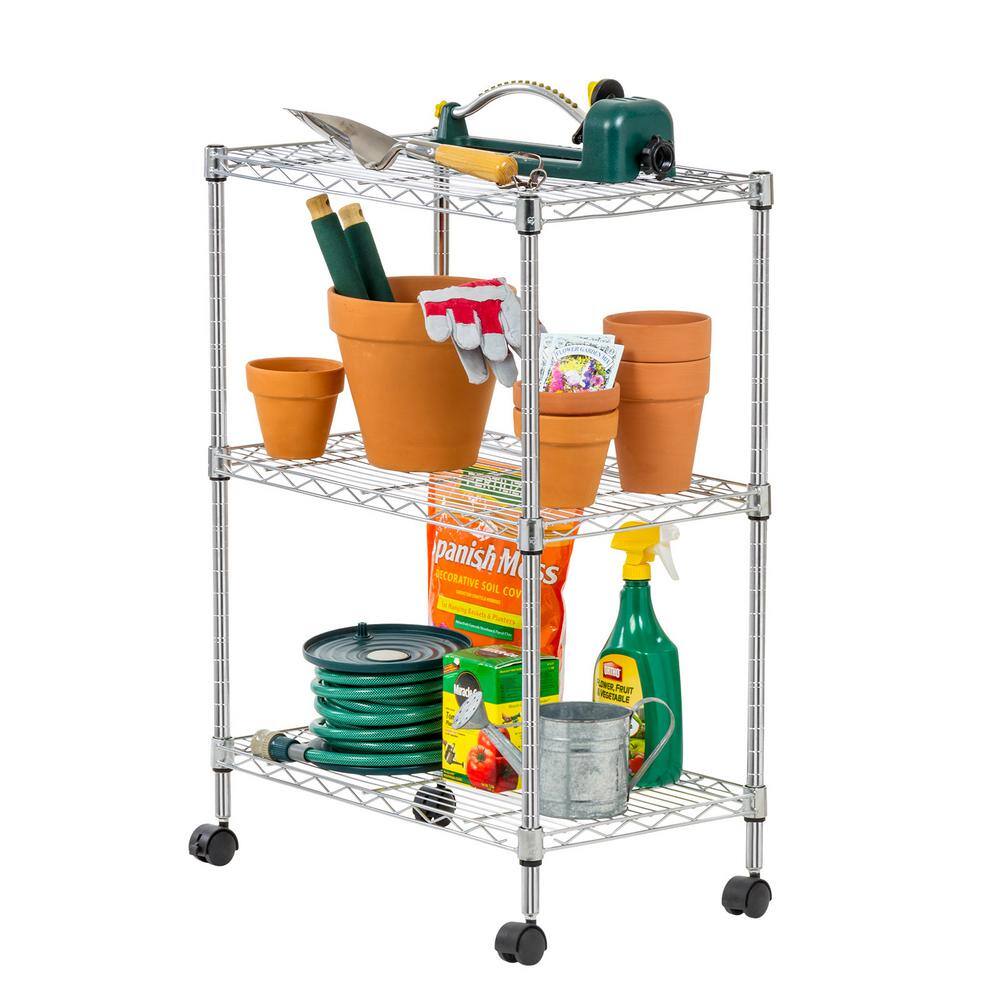 IRIS USA 3-Tier Silver Metal Storage Cart with Casters