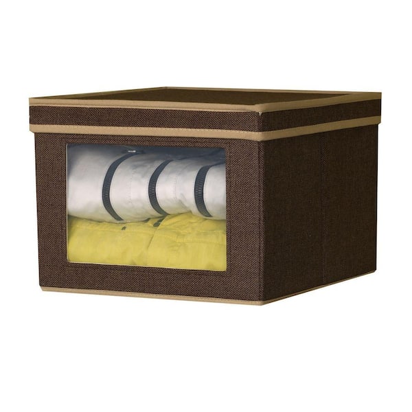 Household Essentials 12.25 in. x 13.25 in. Coffee Linen-Look Medium Vision Storage Box