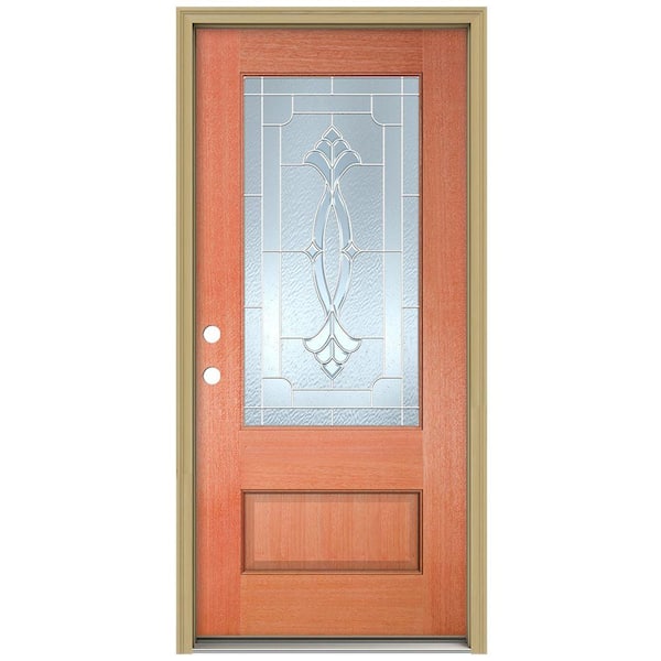 JELD-WEN 36 in. x 96 in. Champagne 3/4 Lite Unfinished Mahogany Wood Prehung Front Door with Brickmould and Zinc Caming