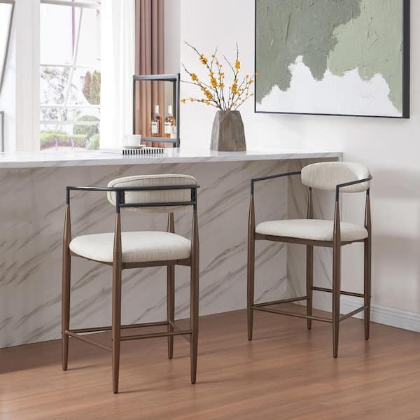 Boise 37.25 in. Beige Low Back Wood and Metal Frame Counter Bar Stool (Set of 2) Extra Tall, Coffee Gold and Black