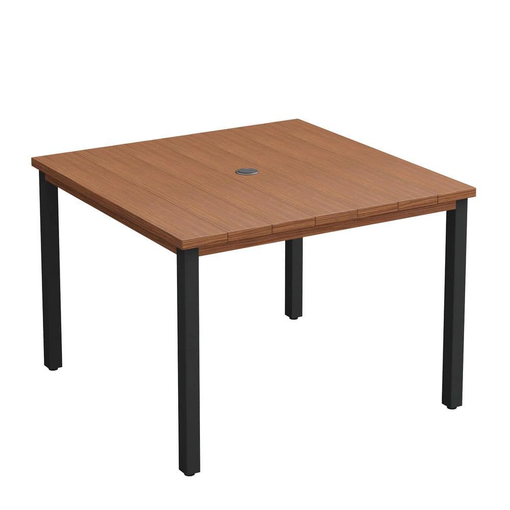 40.2 in. Walnut Square Metal Outdoor Dining Table with Adjustable Umbrella Hole, All-Weather Patio Table for Yard price history on PriceWatchPro
