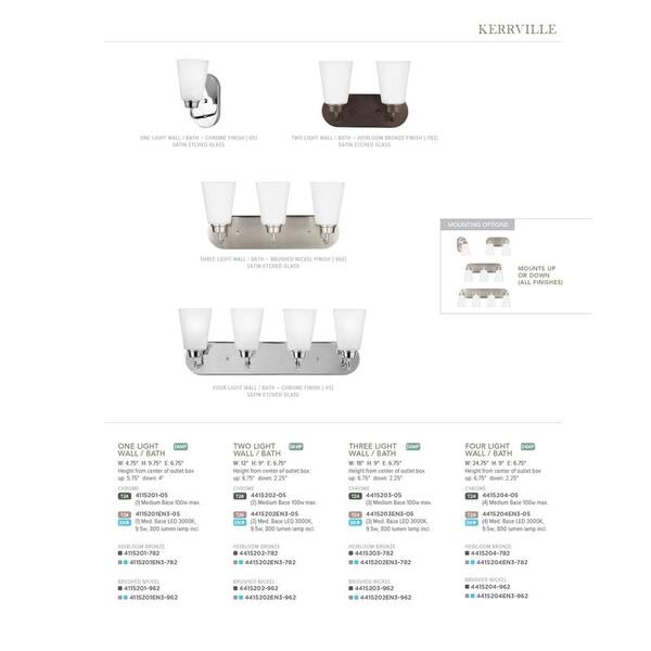 Generation Lighting - Kerrville 12 in. 2-Light Chrome Traditional Transitional Bathroom Vanity Light with Satin Glass Shades and LED Bulbs