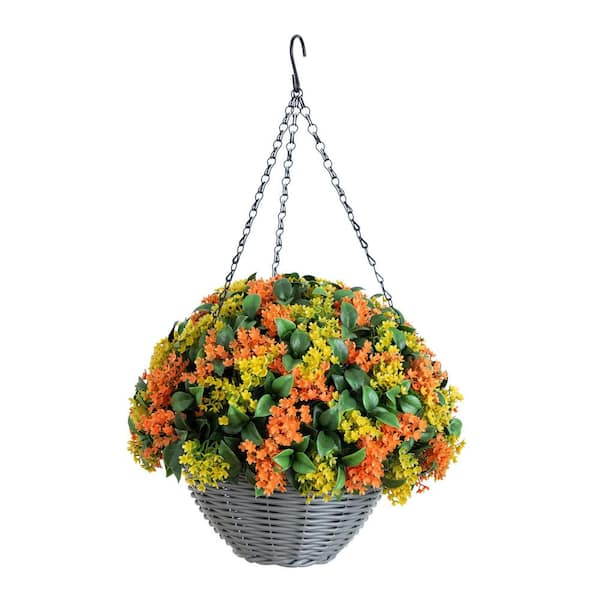 22 in. UV Resistant Green Autumn Artificial Fall Gardenia Hanging Basket (Indoor/Outdoor)