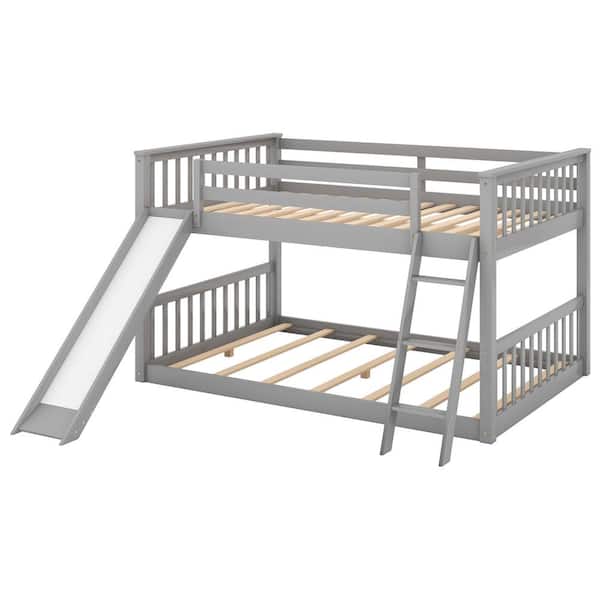 Donason Gray Full over Full Bunk Bed with Convertible Slide and Ladder