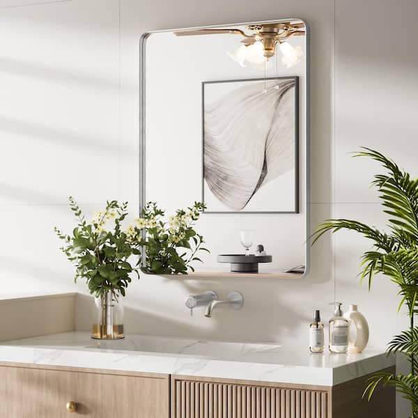 22 in. W x 30 in. H Medium Modern Rectangle Stainless Steel Framed Bathroom Vainty Mirror Brushed Nickel