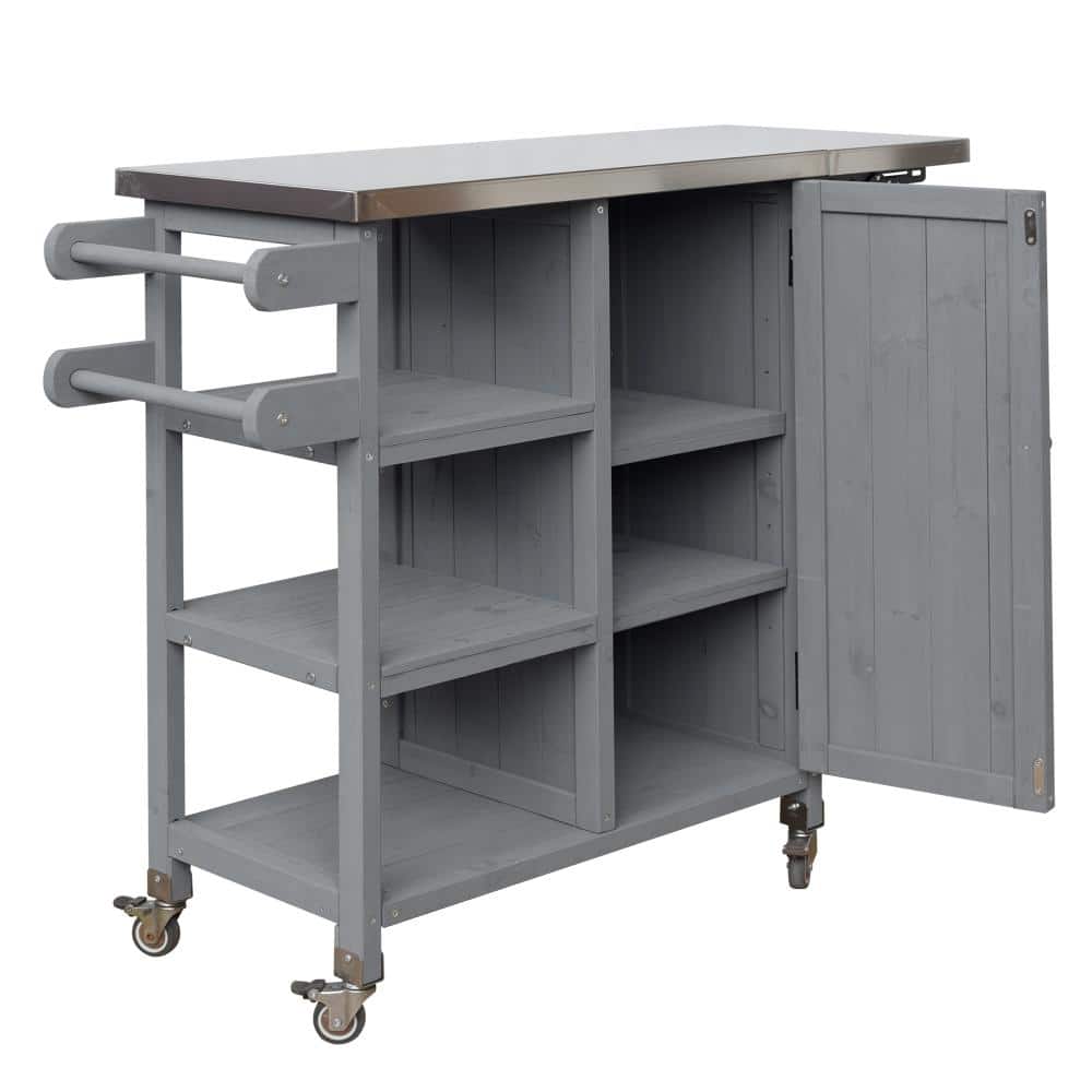 Gray Wood Patio Outdoor Bar with Lockable Wheels, Storage Cabinet price history on PriceWatchPro