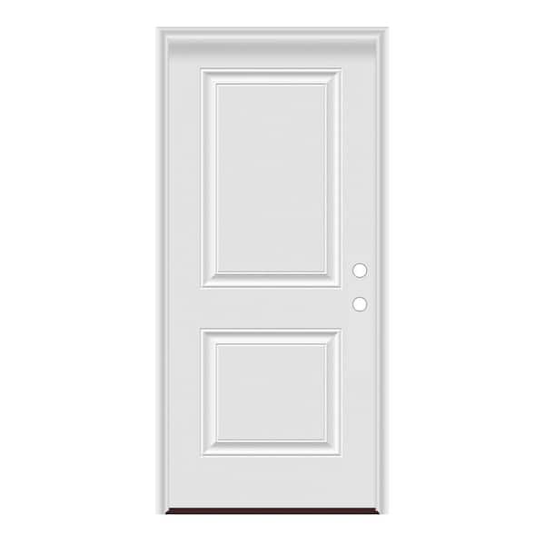 36 in. x 80 in. Left-Hand/Inswing 2 Panel Square Top Primed Steel Prehung Front Door w/PVC Frame