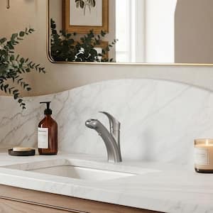 8.63 in. H 1-Handle Single-Hole Pull-Out Bathroom Sink Faucet with 2-Function Sprayer in Brushed Nickel Drain Included