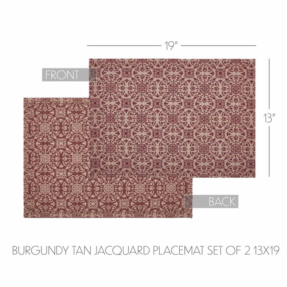 Burgundy Tan Jacquard Cotton Placemats Set of 2, 13x19