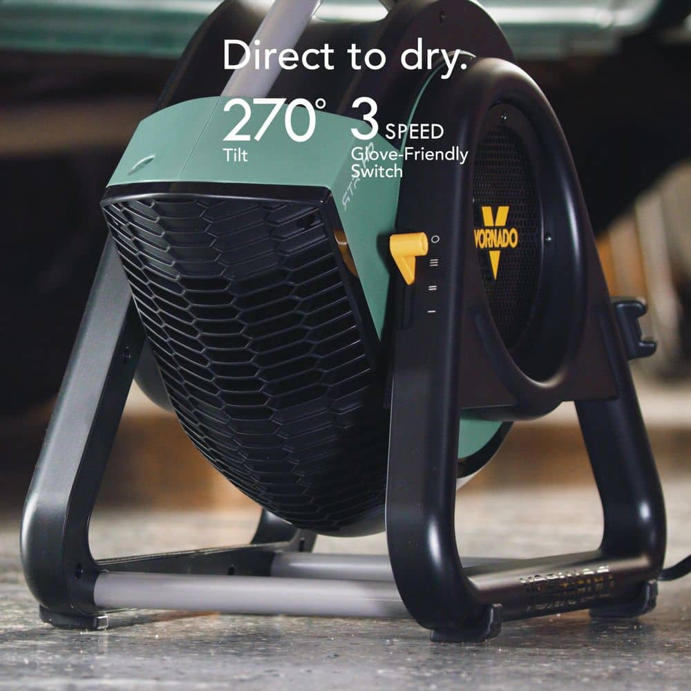 Green and Black Heavy Duty 3-Speed Floor Fan with Cord Storage