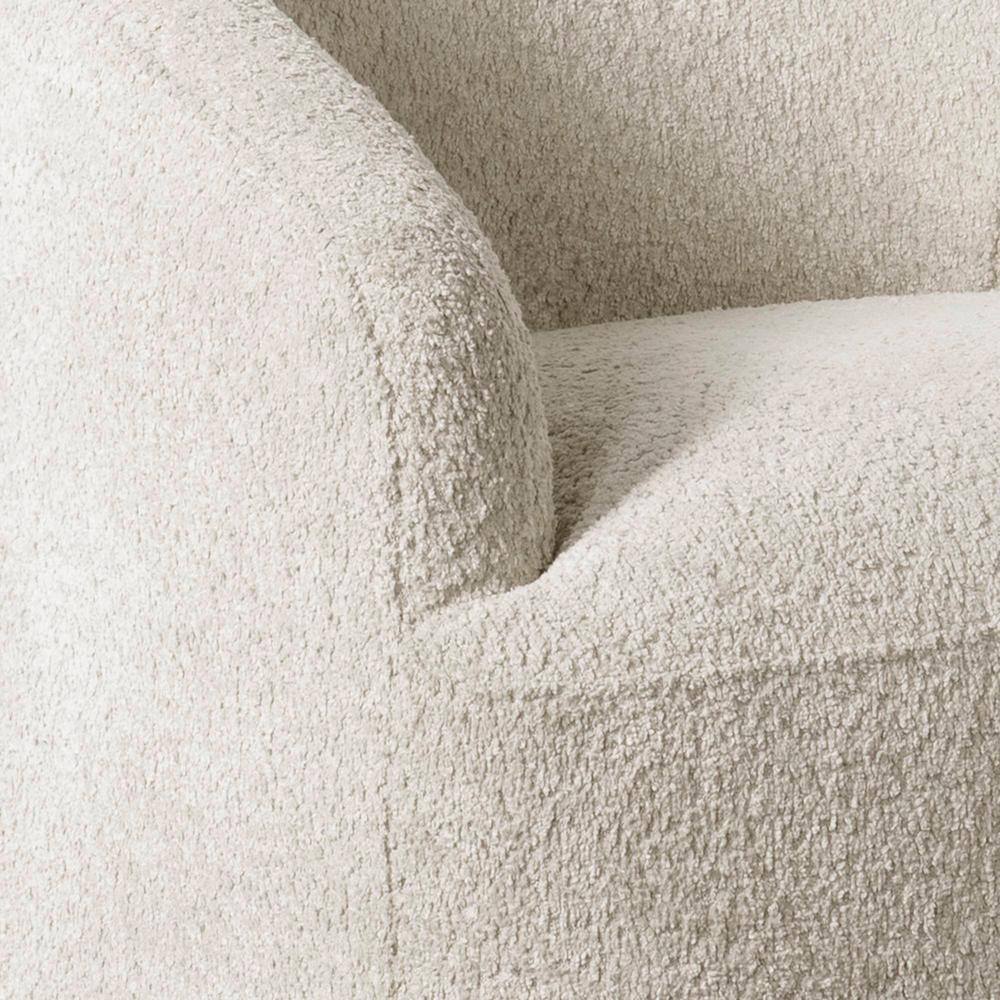 Cream Microfiber Barrel Swivel Accent Chair with Wood Base
