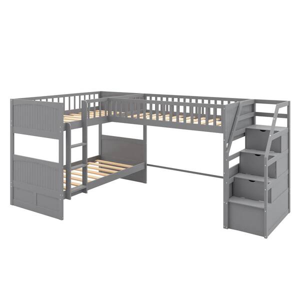 Angel Sar Angel Gray Twin over Twin L-Shaped Bunk Bed with Ladder and ...