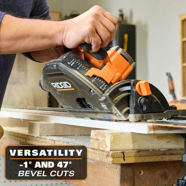 RIDGID - 18V (2) 4.0 Ah Batteries and Charger Kit with 18V Brushless Cordless 6-1/2 in. Track Saw