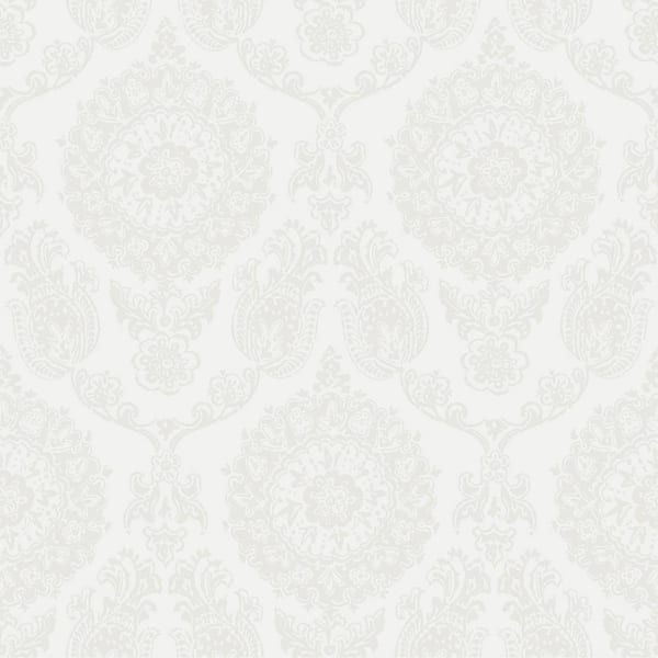 Chesapeake Helm Damask White Floral Medallion Matte Paper Pre-Pasted Wallpaper