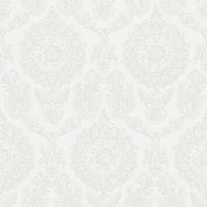 Helm Damask White Floral Medallion Matte Paper Pre-Pasted Wallpaper Sample