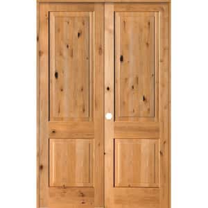 56 in. x 96 in. Rustic Knotty Alder 2-Panel Square Top Right-Handed Clear Stain Wood Prehung Interior Double Door