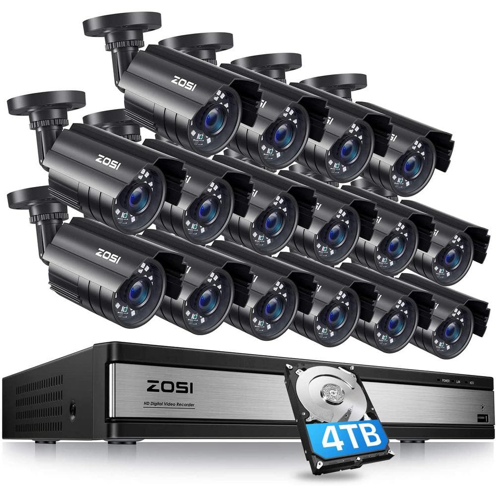 16-Channel 5MP-Lite 4TB DVR Security Camera System with 16 1080P Outdoor Wired Bullet Cameras -  ZOSI, 16CK-211B16S-40