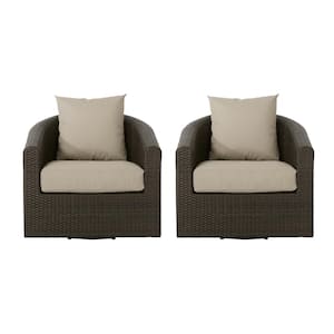 Darius Mixed Brown Removable Cushions Faux Rattan Outdoor Club Chair with Khaki Cushions (2-Pack)