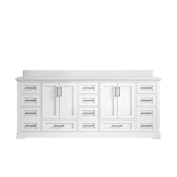 Willow Collections Boston 84 in. W x 22 in. D x 36 in. H Double Sink Bath Vanity in White with 1.5" White Quartz Top