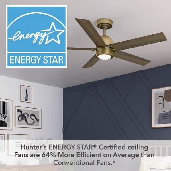 Hunter - Erling 52 in. ENERGY STAR Luxe Gold Indoor Ceiling Fan with LED Light Kit and Handheld Remote