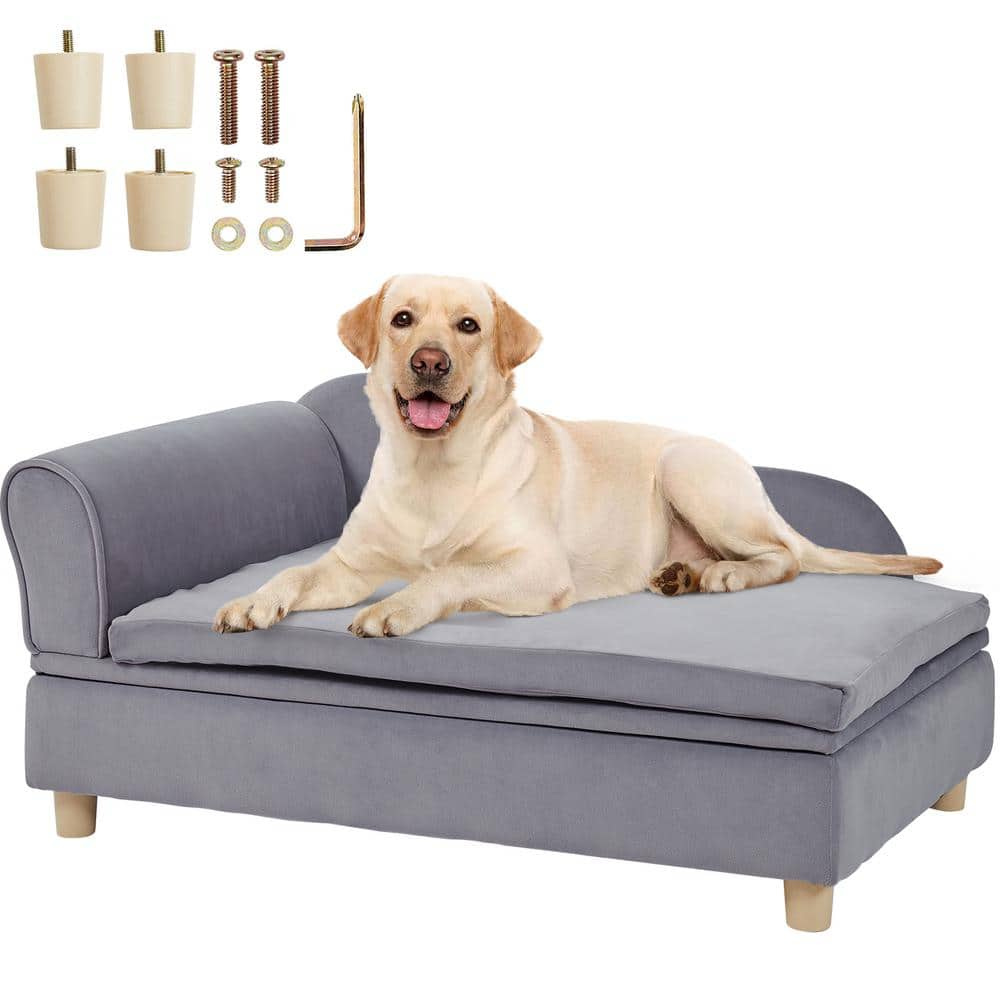 VEVOR Pet Sofa, Dog Couch for Large-Sized Dogs and Cats, Soft Velvety Dog Sofa Bed, 110 lbs. Loading Cat Sofa, Grey