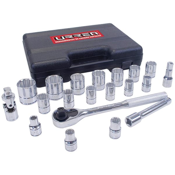 URREA 1/2 in. Drive Metric Socket Set with Accessories in Plastic Case (20-Piece)