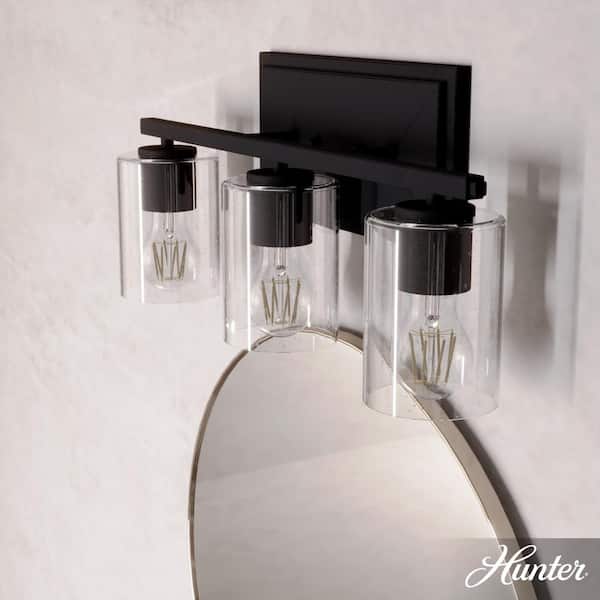 Hunter Kerrison 21 in. 3-Light Natural Iron Vanity-Light with Clear Seeded Glass Shades