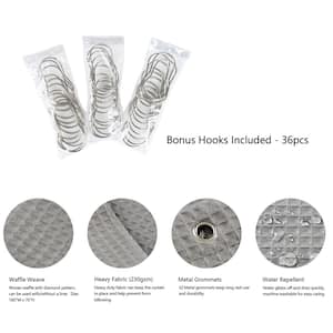 180 in. x 70 in. Gray Waffle Weave Clawfoot Tub Shower Curtain Wrap Around with 36-Hooks Set