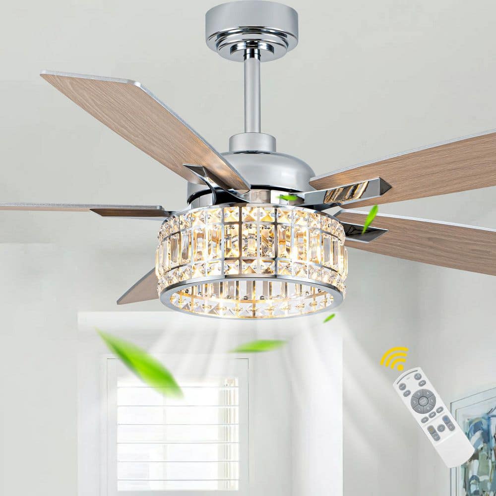 Oaks Aura Birch 52in.Modern Elegant Silent Chrome Glam Crystal